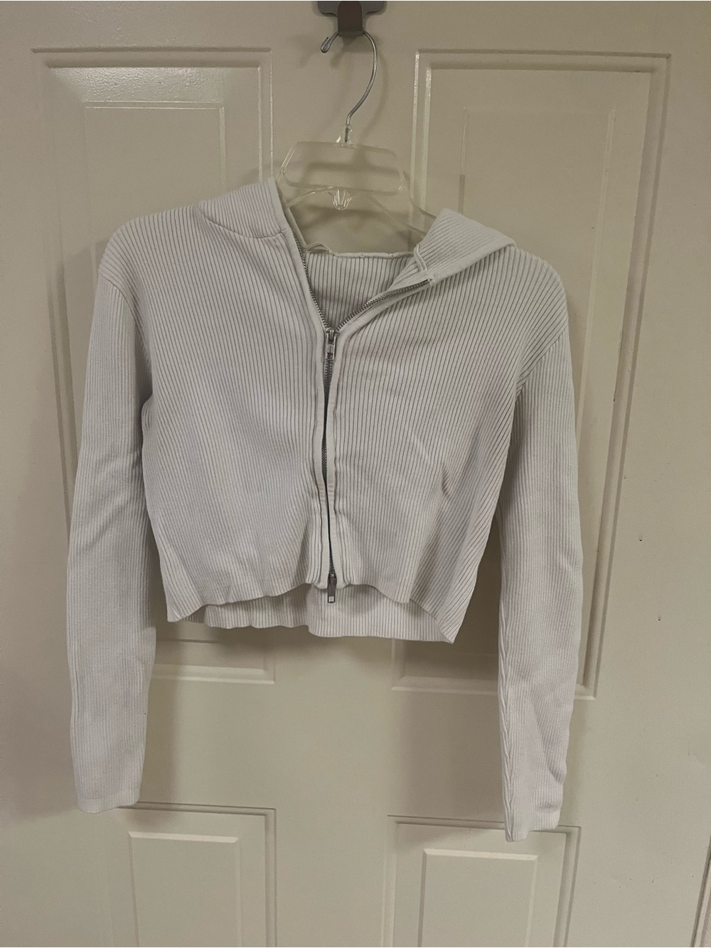 Cropped Ribbed Zip-Up Hoodie